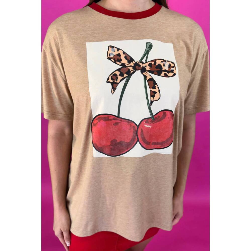 NEW JESS LEA cherry sweet oversized tee in mocha - Picture 3 of 3